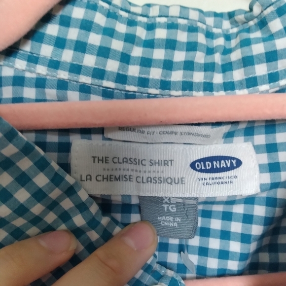 Old Navy Blue and White Cotton Gingham Plaid Classic Button Down Shirt Size XL - Picture 7 of 8